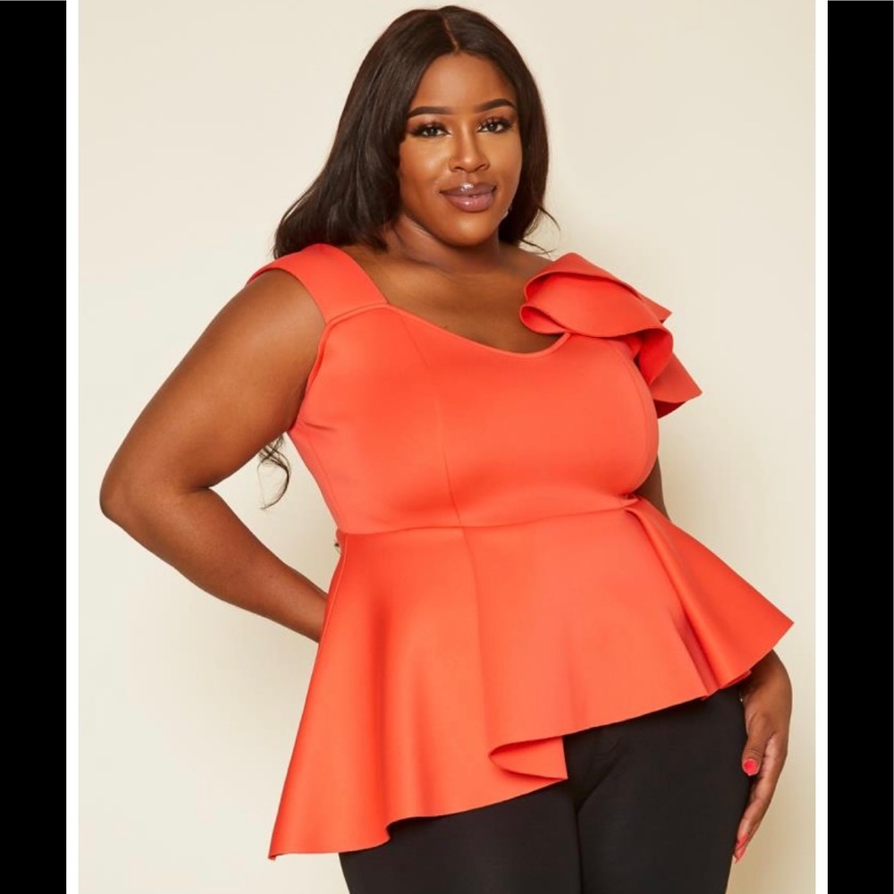 Coral Peplum Ruffle Top 3x NWOT